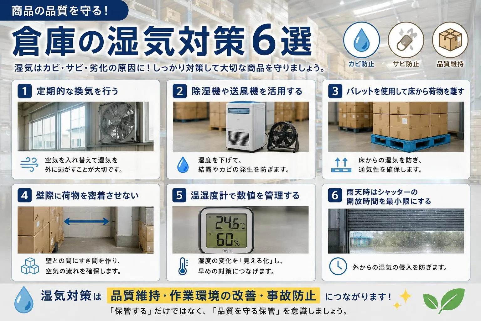 【梅雨前に見直したい！倉庫の湿気対策】