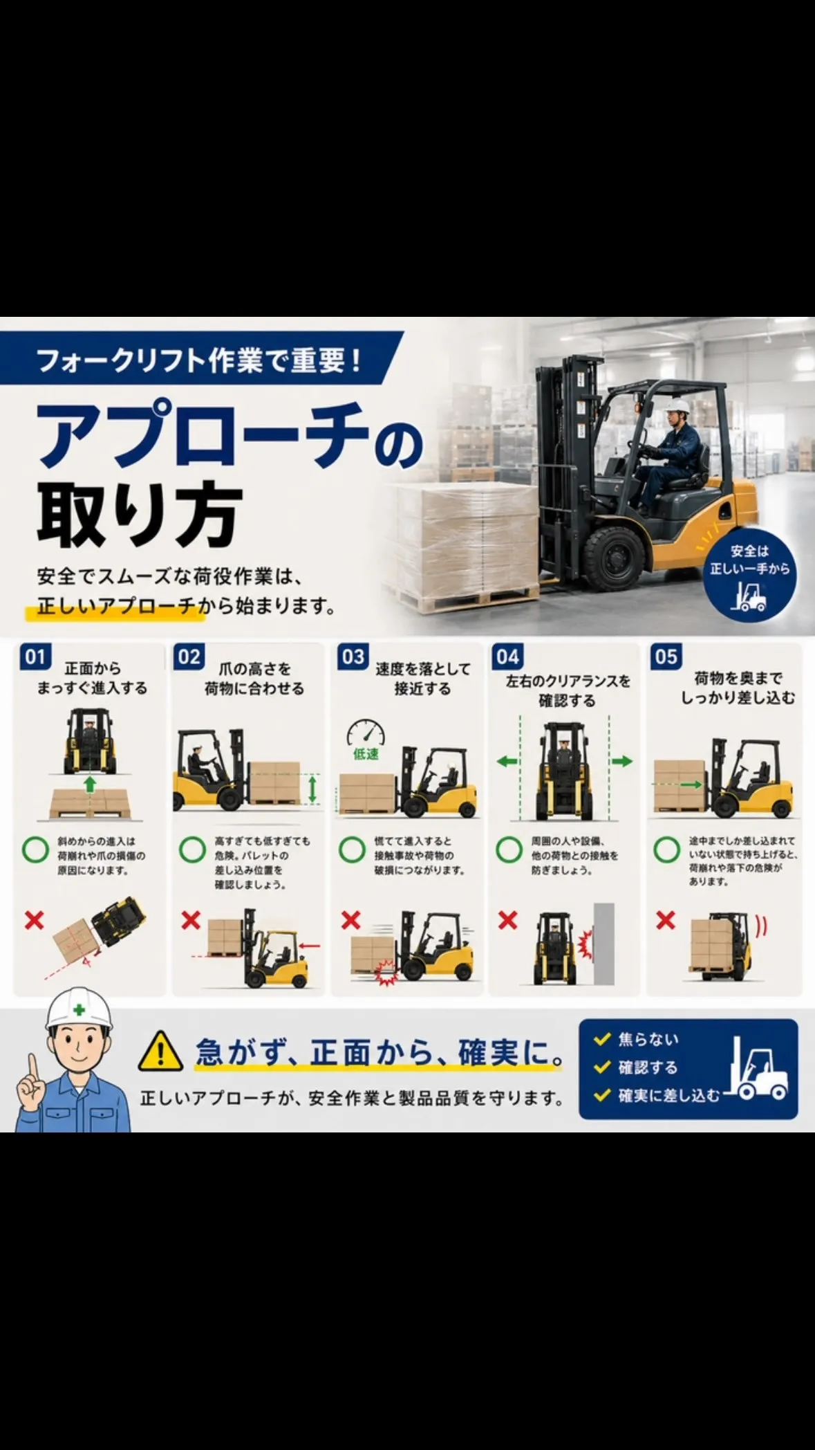 🚜フォークリフト作業で重要！「アプローチの取り方」